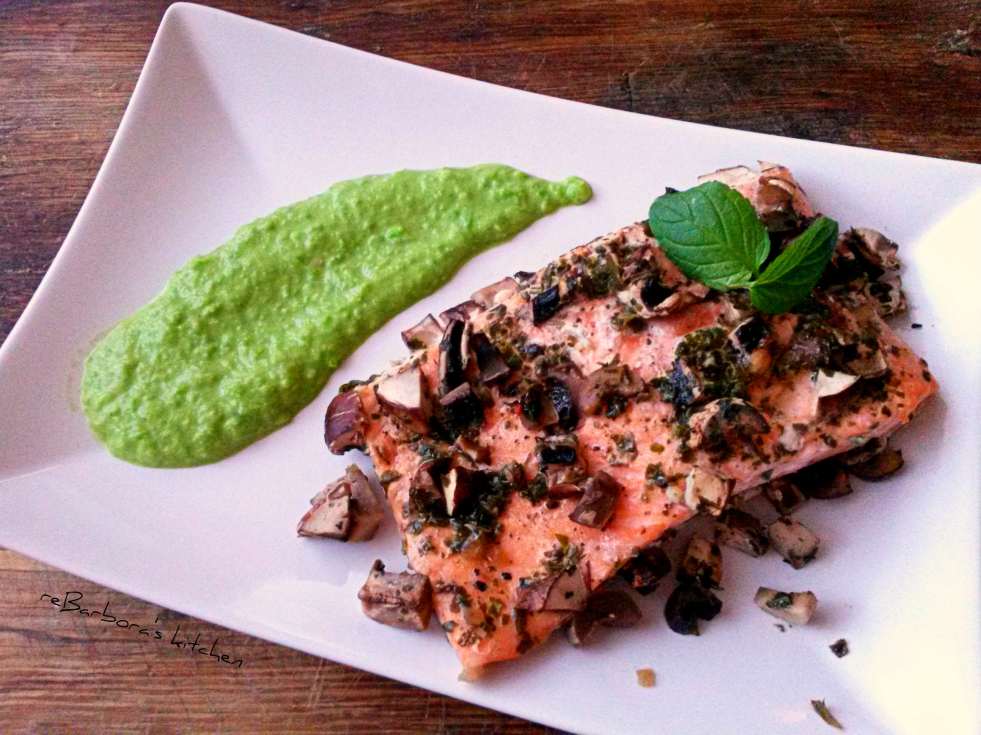 Losos v papilotě s houbami a hráškovým pyré | reBarbora's kitchen