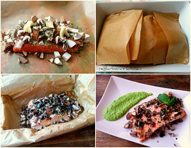 Losos v papilotě s houbami a hráškovým pyré | reBarbora's kitchen